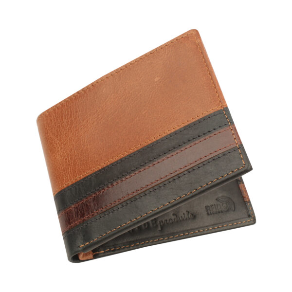 Pure Leather Men’s Tan Color With Black Brown Blue Strip Bi-Fold Crunch Wallet