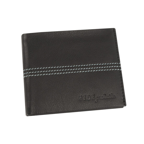 Pure Leather Men’s Black Color Bi Fold Blue Top Stich Black Wallet