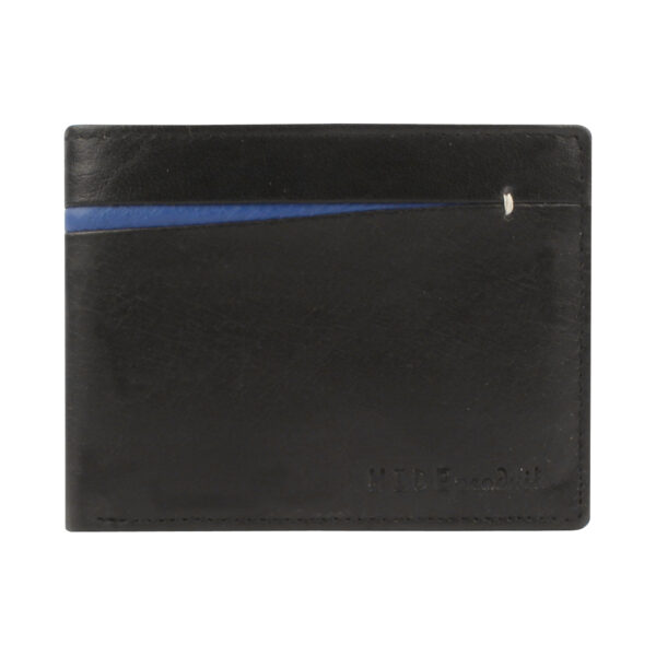 Pure Leather Men’s Black Color Bi-Fold Blue Cut Wallet