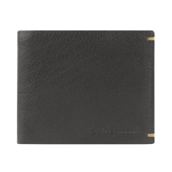 Pure Leather Men’s Grain Black Color With Brown Back Bi-Fold Wallet