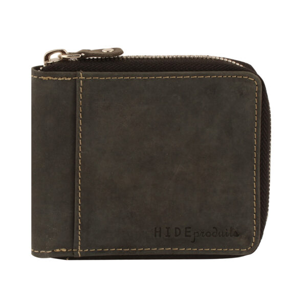 Pure Leather Unisex Gray Zipper Wallet